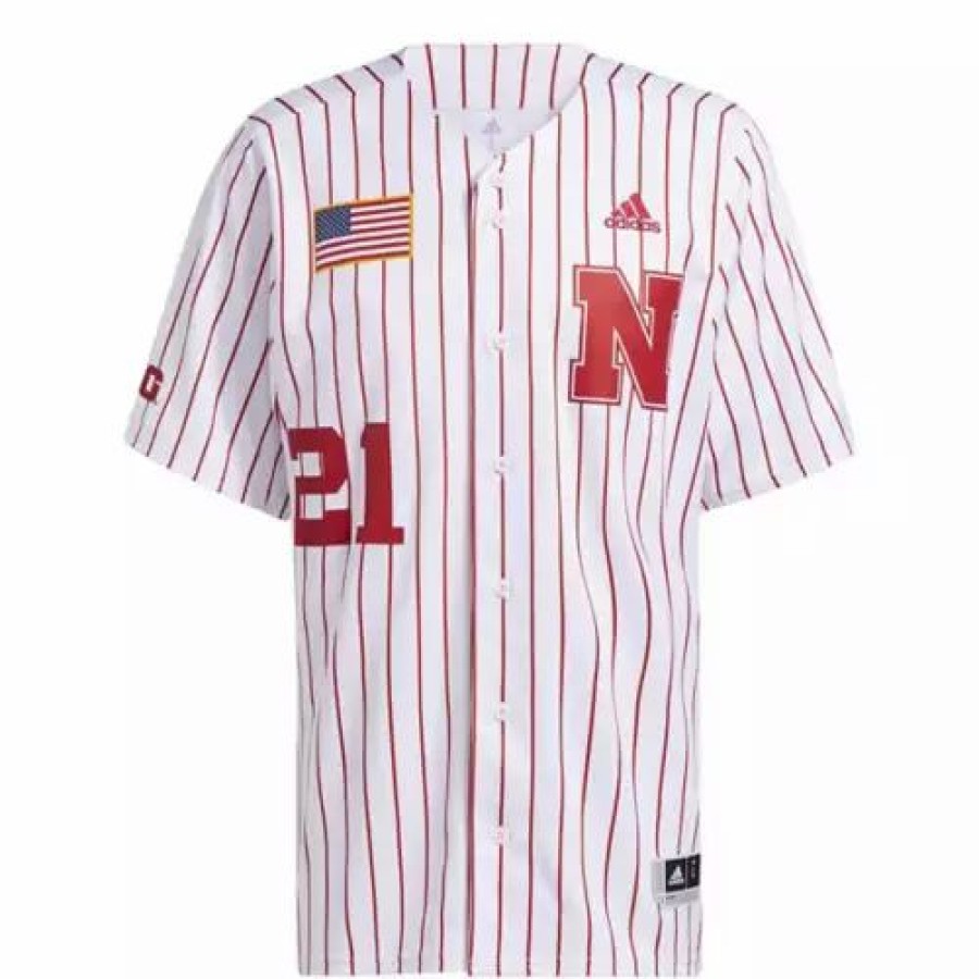 College Jerseys * | Adidas Nebraska Cornhuskers Pinstripe Baseball Jersey White