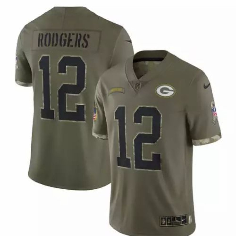 Nfl Jerseys * | Nike Green Bay Packers Aaron Rodgers #12 2022 Salute To Service Jersey Olive