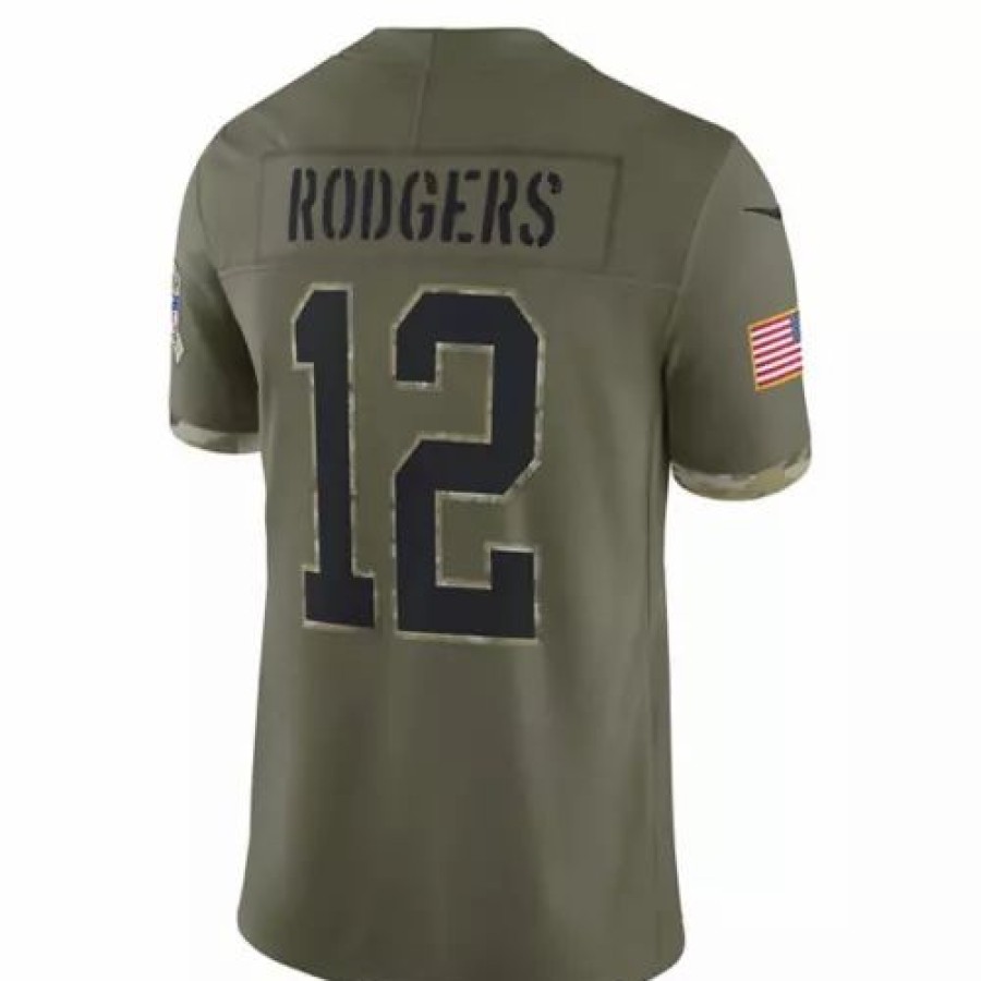 Nfl Jerseys * | Nike Green Bay Packers Aaron Rodgers #12 2022 Salute To Service Jersey Olive