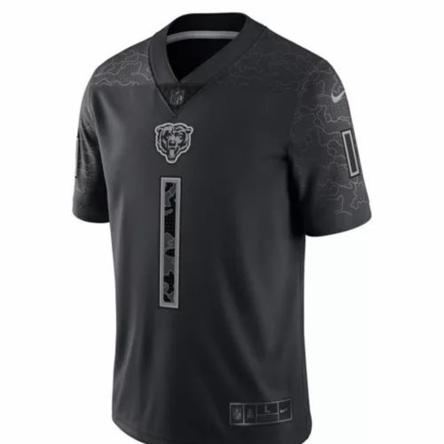 Nfl Jerseys * | Nike Chicago Bears Justin Fields #1 Reflect Jersey Black