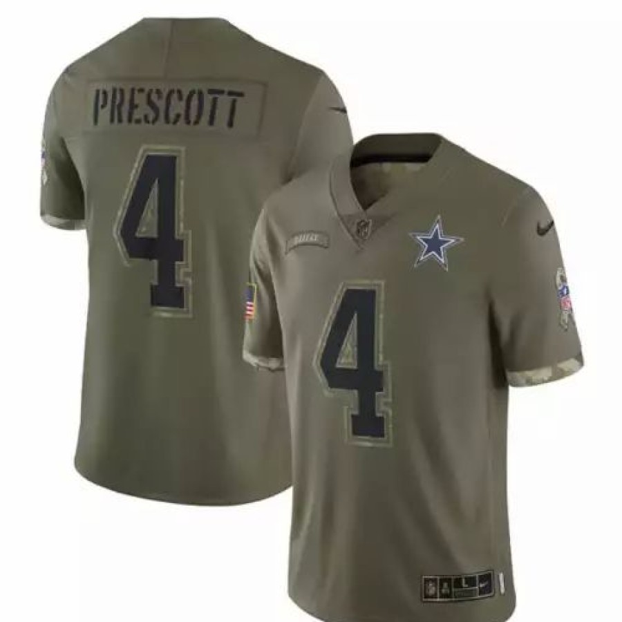 Nfl Jerseys * | Nike Dallas Cowboys Dak Prescott #4 2022 Salute To Service Jersey Olive