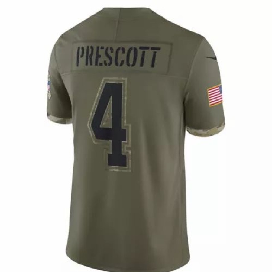 Nfl Jerseys * | Nike Dallas Cowboys Dak Prescott #4 2022 Salute To Service Jersey Olive